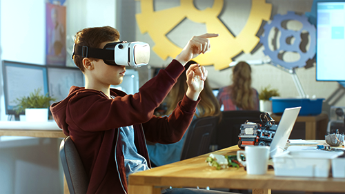 boy doing virtual reality