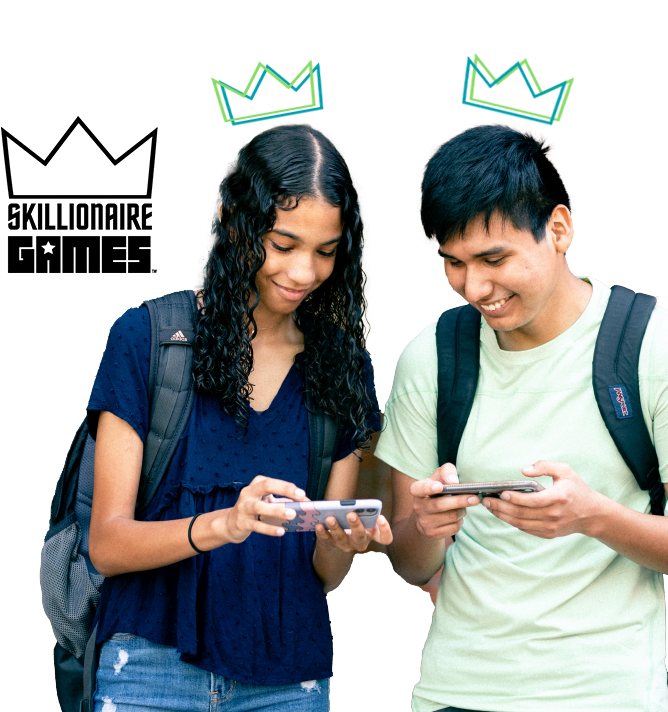 Teens with crowns on phones